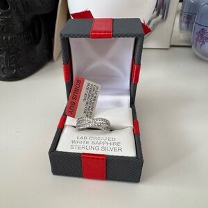 NWT Sterling Silver Lab Created White Sapphire Crossover Ring Size 7 Gift Box